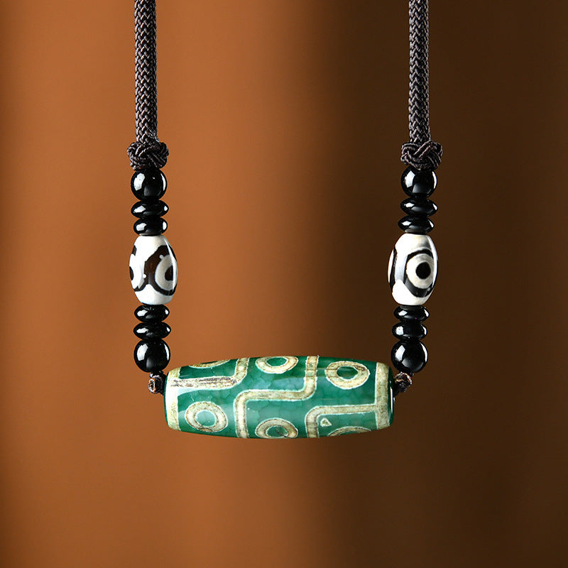 zensoullab Ethnic Style Tibetan Nine-Eyed Dzi Bead Agate Necklace for Men Versatile Sweater Chain New Chinese Style Women Retro Personality Accessories