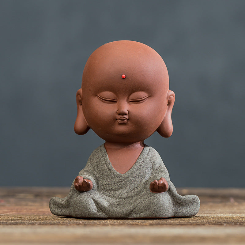 zensoullab Zen Style Yixing Clay Little Monk Tea Pet Tea Tray Tea Room Ornament Craft Figure Creative Space Decoration