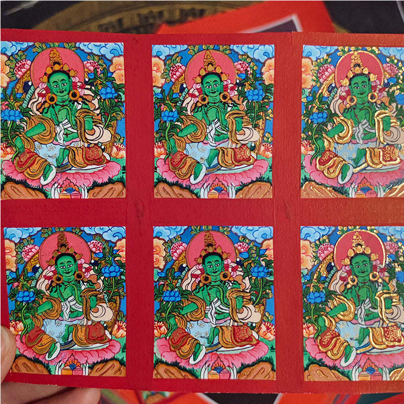 zensoullab Nepal Hand-painted Small Thangka Twelve Zodiac Guardian Buddha Manjushri Yellow God of Wealth Green Tara Gau Box Pendant