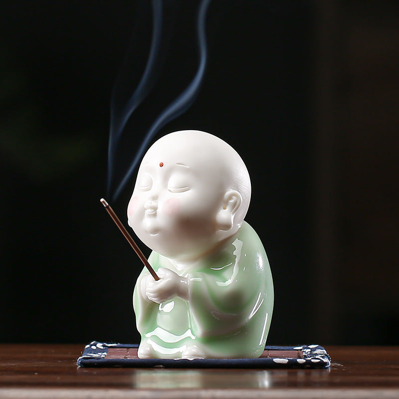 Zensoullab Creative Ceramic Ornaments Cute Little Monk Incense Burner Home Worship Incense Holder Incense Burner Incense Holder Indoor Sandalwood Holder