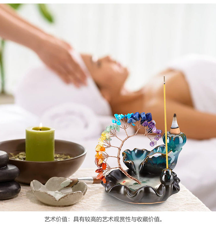 zensoullab Natural Crystal Money Tree Colorful Crystal Gravel Phoenix Tail Tree Backflow Incense Burner Wealth Tree Home Desktop Ornament