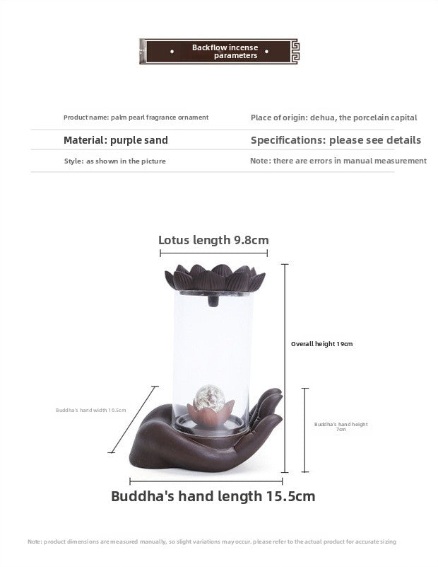 zensoullab Purple Clay Backflow Incense Burner Buddha Hand Lotus Acrylic Cover Agarwood Sandalwood Creative Home Decor Gift