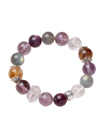 zensoullab Original Design Natural Amethyst Bracelet for Women Nine Purple Fire Yellow Assay White Crystal Multi-Gemstone Crystal Bracelet