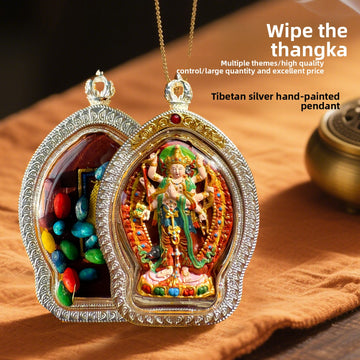 zensoullab Moli Zhi Tian Wu Box Pendant Hand-painted Rubbing Three-dimensional Tibetan Silver Thangka Buddha Amulet Doumu Yuanjun Men and Women Necklace