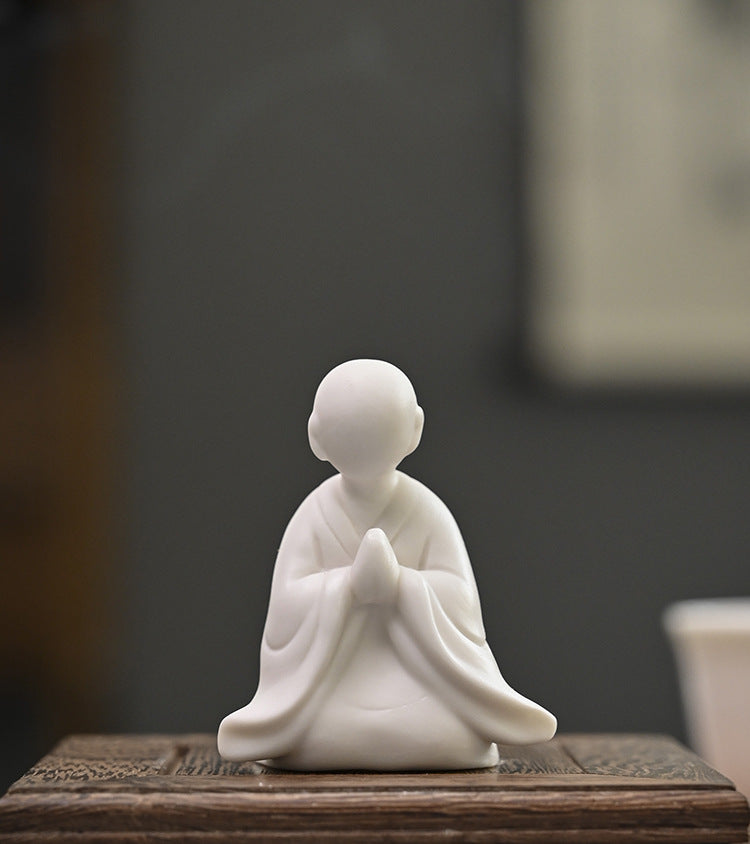 zensoullab Zen Ceramic Figure Formless Buddha Chinese Style Entrance Decoration Little Monk Fish Tank Bonsai Gardening Home Living Room Decor