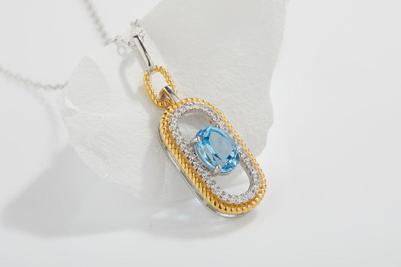 zensoullab French Retro S925 Sterling Silver Inlaid Natural Gemstone Yellow Crystal Topaz Pendant Necklace for Women Hot-Selling Jewelry