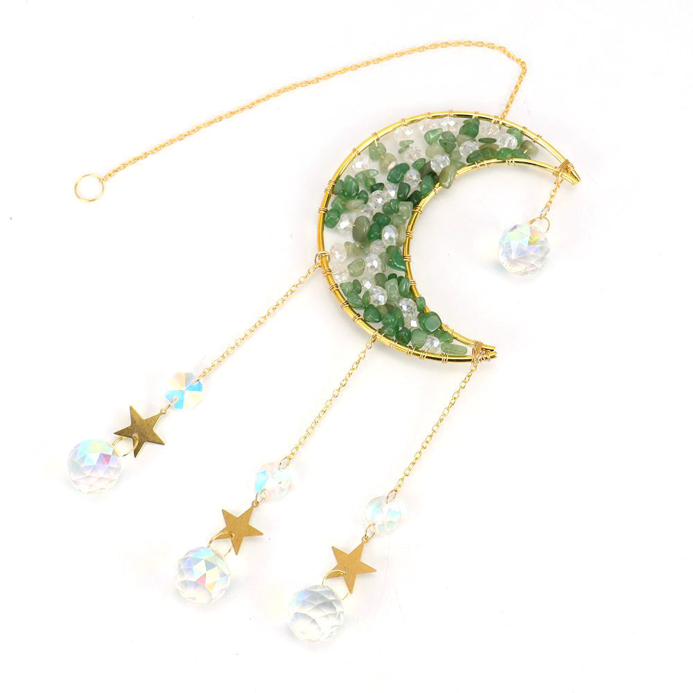 zensoullab Handmade Beaded Natural Crystal Crushed Stone Moon Star Wind Chime Craft Decoration Pendant Sun Catcher