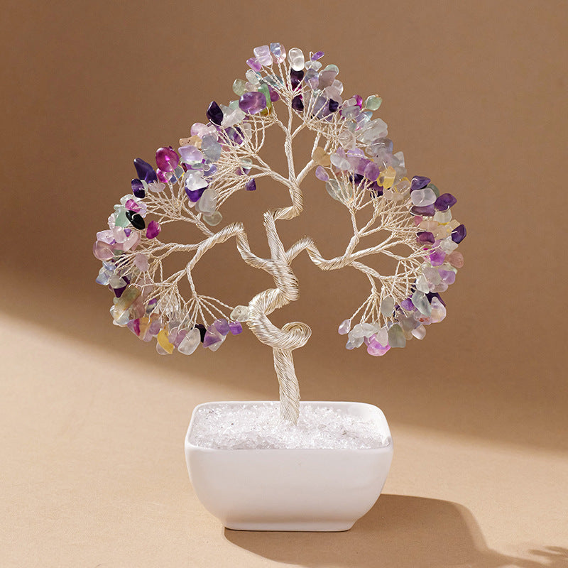 zensoullab Natural Aquamarine Crystal Raw Stone Tree of Life Wealth-Attracting Desktop Office Ornament Crystal Craft