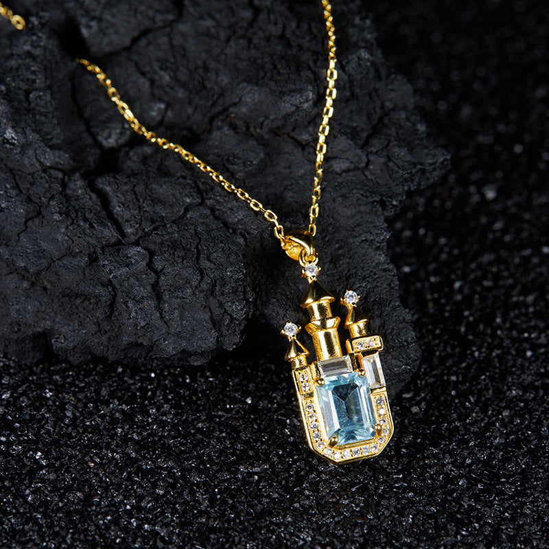 zensoullab Gemstone Collarbone Chain for Women S925 Silver Inlaid with Natural Topaz Castle Personality Colorful Gemstone Necklace for Women