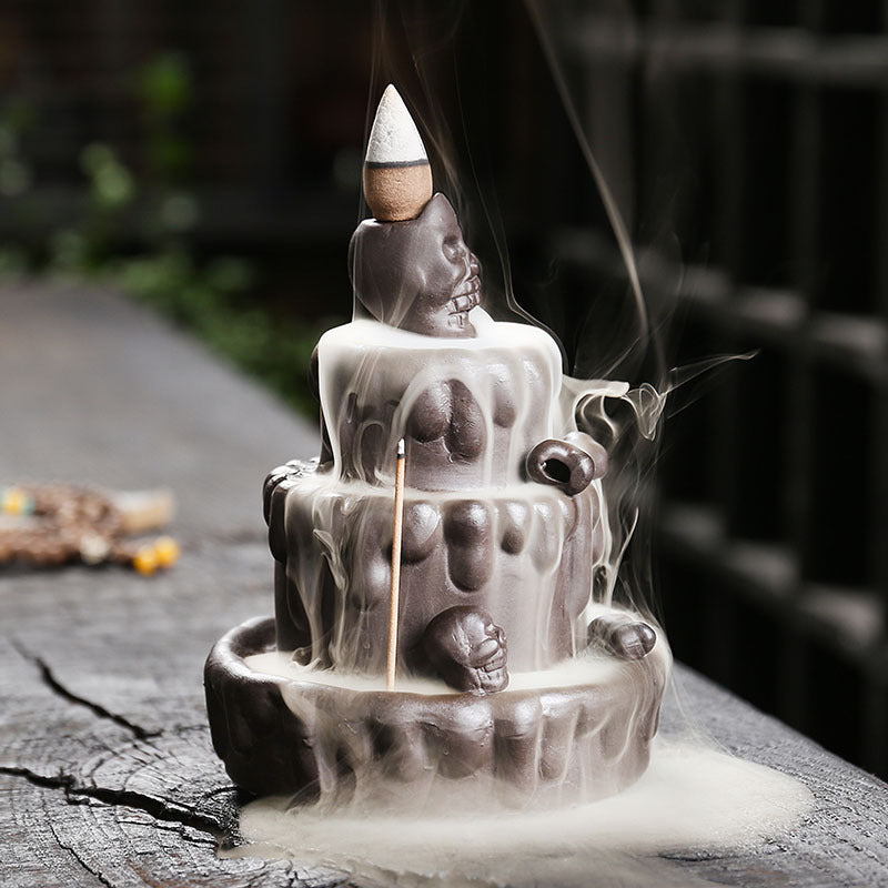 zensoullab Hot-Selling New Incense Burner Creative Cake Skull Head Backflow Incense Burner Craft Ornament