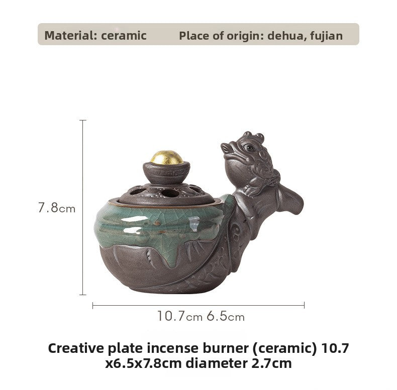 zensoullab Lucky Money Pipe Golden Toad Mini Incense Burner Home Indoor Small Coil Incense Burner Zen Tea Room Incense Aromatherapy Burner Ornament