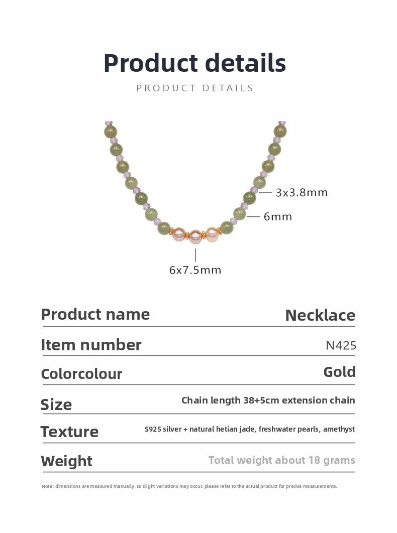 zensoullab Natural Hetian Jade Pearl Necklace Women's Set S925 Solid Silver Clavicle Chain Hot Sale