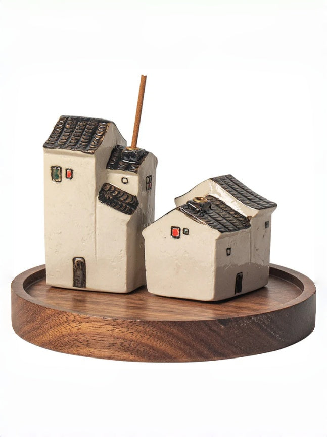 zensoullab Jiangnan Style Ceramic Mini Small House Incense Socket Zen Tea Room Tea Table Ancient Style Small Incense Burner Incense Holder Ornament