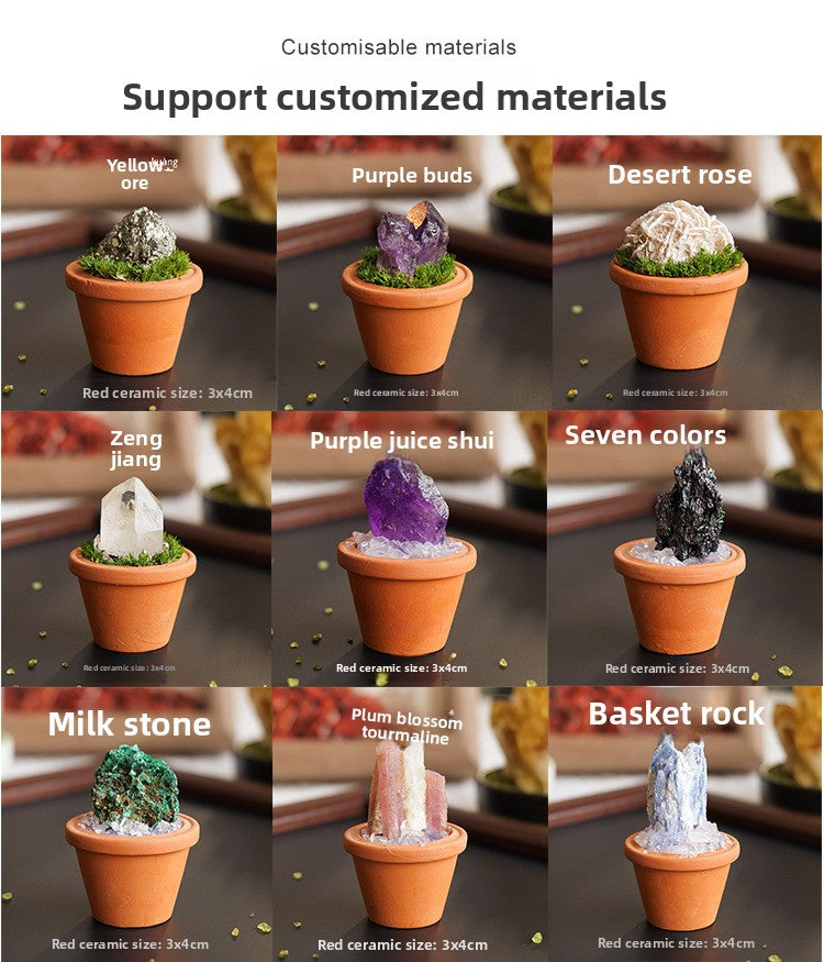 zensoullab Natural Crystal Raw Stone Mineral Pot Ornament Crystal Gemstone DIY Simulation Potted Plant Home Desktop Car Ornament