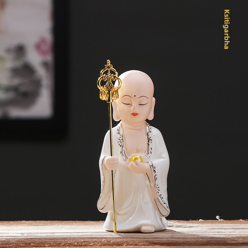 zensoullab Creative Chinese Ceramic Buddha Statue for Peace and Protection Ksitigarbha Bodhisattva Worship Living Room Altar Entrance Car Home Decoration
