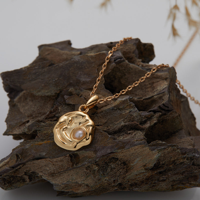 zensoullab S925 Sterling Silver Natural Pearl Garnet Necklace for Women with Elegant Wave Texture Round Pendant Choker