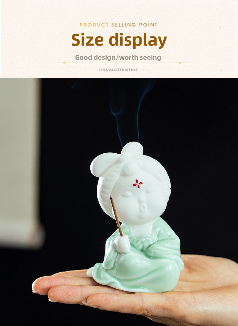 zensoullab Chinese Style Ceramic Lady Incense Holder Incense Stand Incense Burner Incense Stick Sandalwood Home Aromatherapy Burner Creative Home Decor Ornament