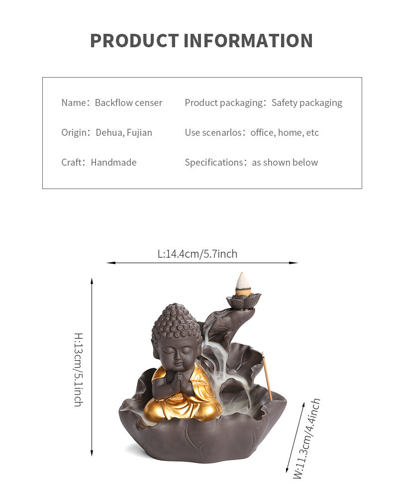 zensoullab Purple Clay Ceramic Backflow Incense Burner Crafts Creative Lotus Leaf Buddha Statue Small Novice Incense Burner Ornament