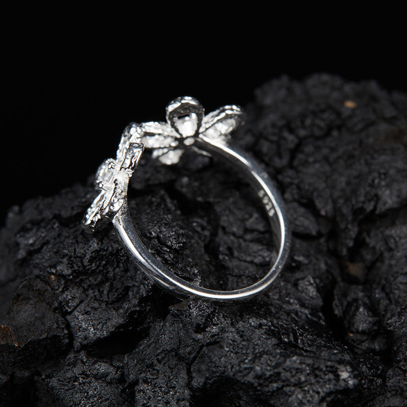 zensoullab Korean Version S925 Sterling Silver Zircon Colorful Gemstone Collarbone Chain Fashion Sweet Hollow Small Flower Pendant Necklace for Women