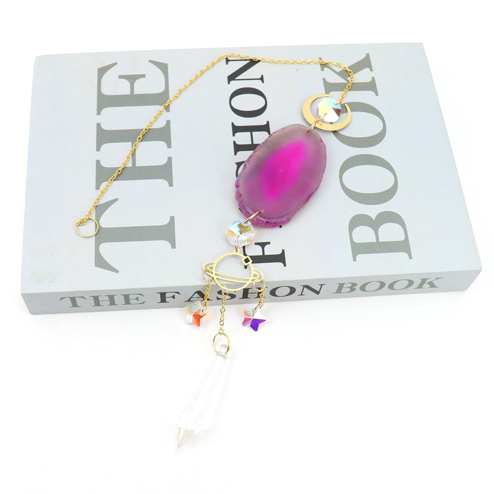 zensoullab Natural Crystal Agate Slice Hollow Moon Sun Catcher Light Gathering Ornament Hanging Prism Garden Pendant