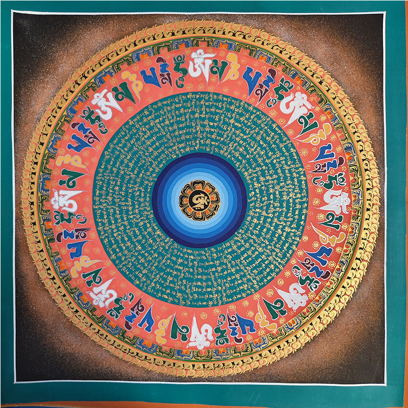zensoullab Nepal Hand-painted Sutra Mandala Thangka Painted Starry Sky Six-Word Mantra Tibetan Thangka Mandala Decorative Hanging Painting
