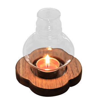 Zensoullab Japanese Style Solid Wood Windproof Glass Lampshade Candlestick Vintage Aromatherapy Candle Light Coffee Table Zen Atmosphere Ornaments