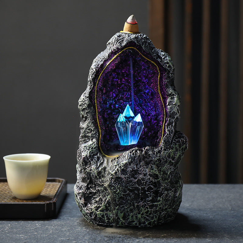 zensoullab Creative Resin Backflow Incense Burner Crystal Cave LED Night Light Aesthetic Indoor Incense Creative Ornament Backflow Incense