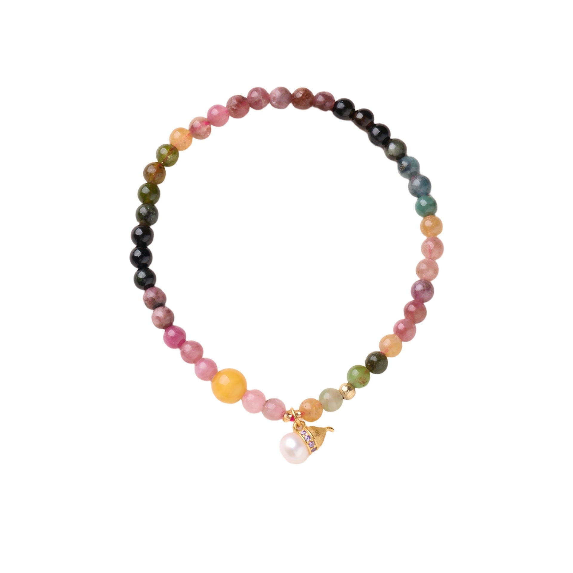 zensoullab Natural Tourmaline Bracelet for Women Pearl Good Luck Amber Gourd New Chinese Style Bracelet High-end Crystal Bracelet