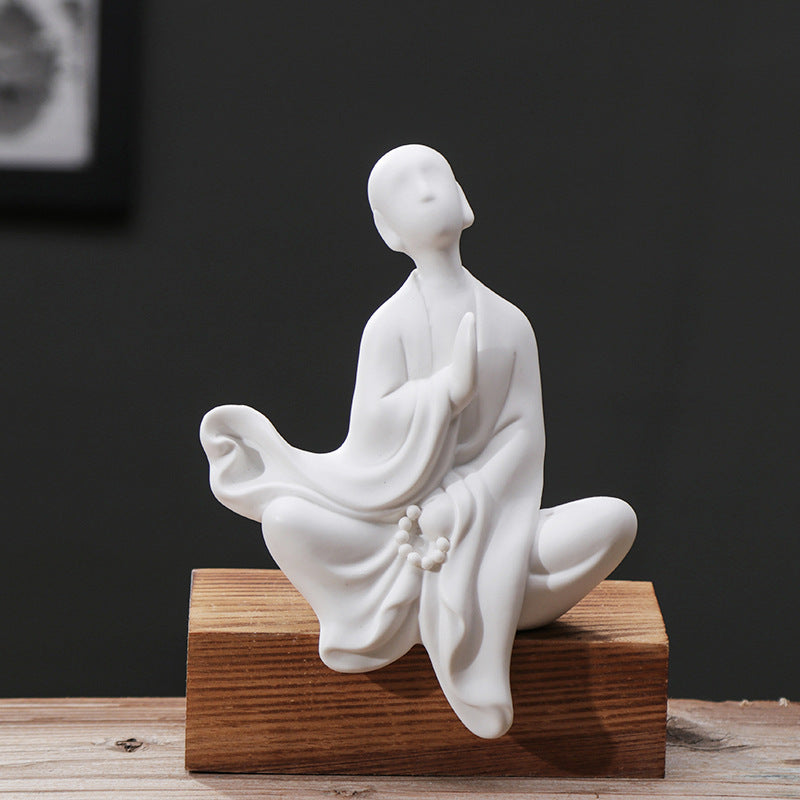 zensoullab Zen Ceramic Formless Buddha Handmade White Porcelain Little Monk Figurine Home Living Room Tea Ceremony Chinese Decor Ornament