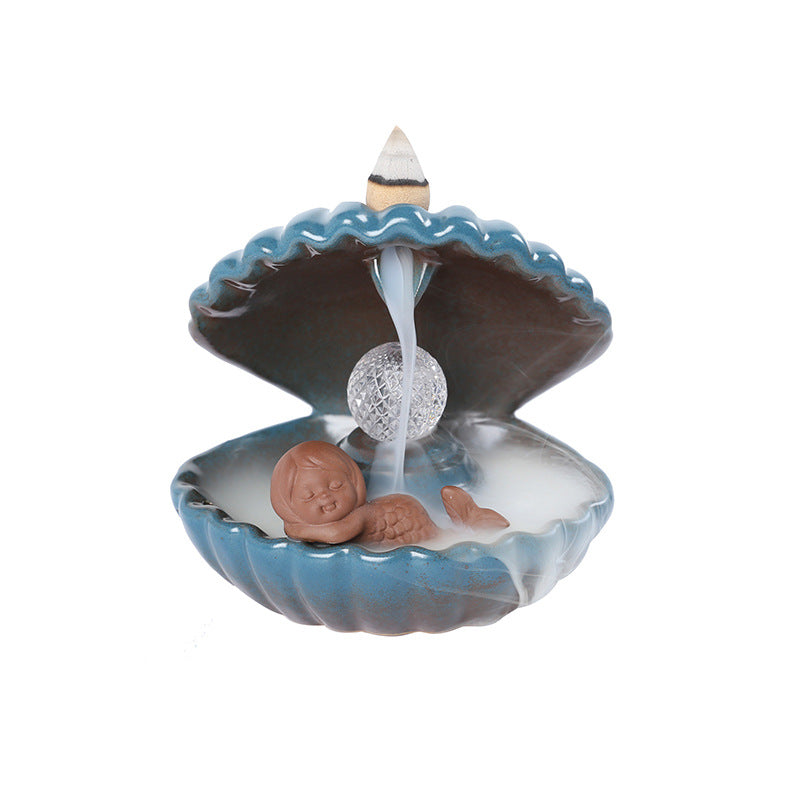zensoullab Original Ceramic Crafts Home Decoration Creative European Style Shell Mermaid LED Light Backflow Aromatherapy Burner