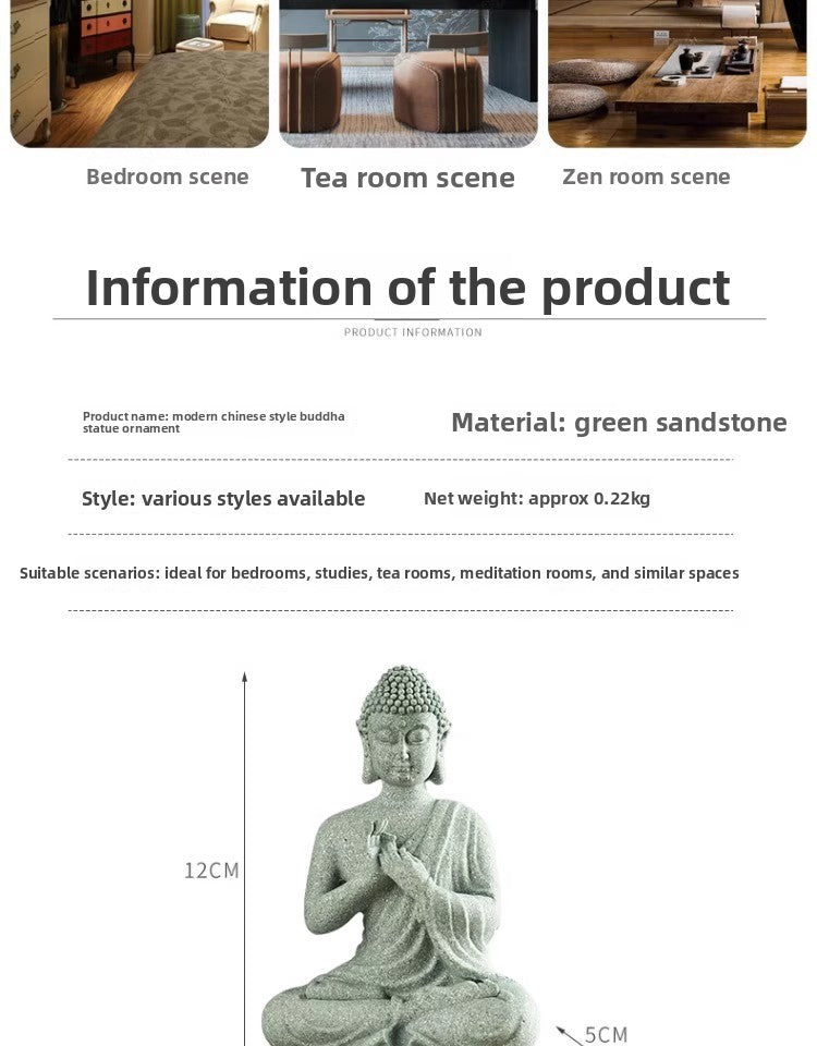 zensoullab Green Sandstone Buddha Statue Ornament Micro Landscape Fish Tank Landscaping Rockery Bonsai Living Room Zen Tea Tabletop Stone Small Sitting Buddha