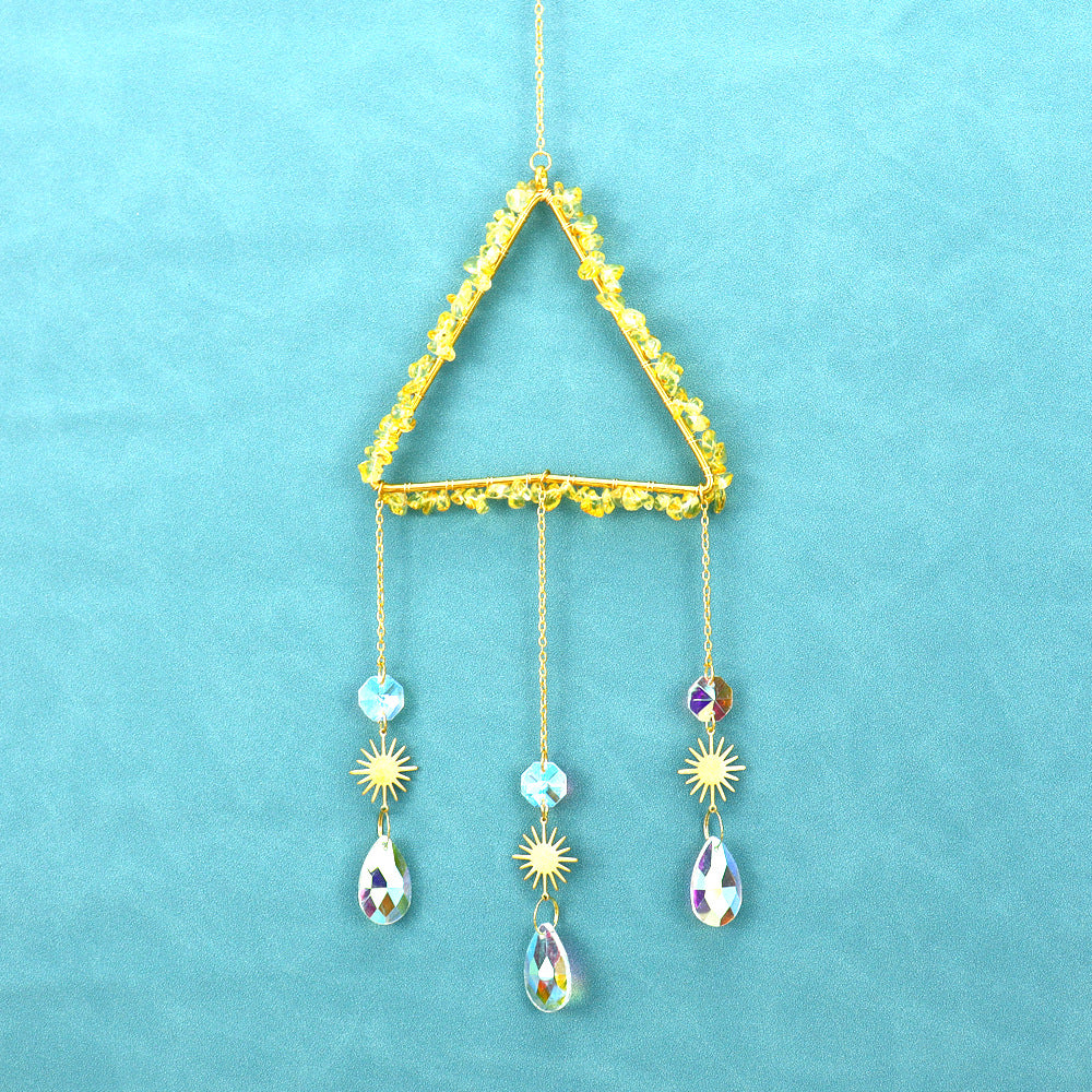 zensoullab Natural Raw Crystal Wind Chime Sun Catcher Triangle Hanging Holiday Home Decoration