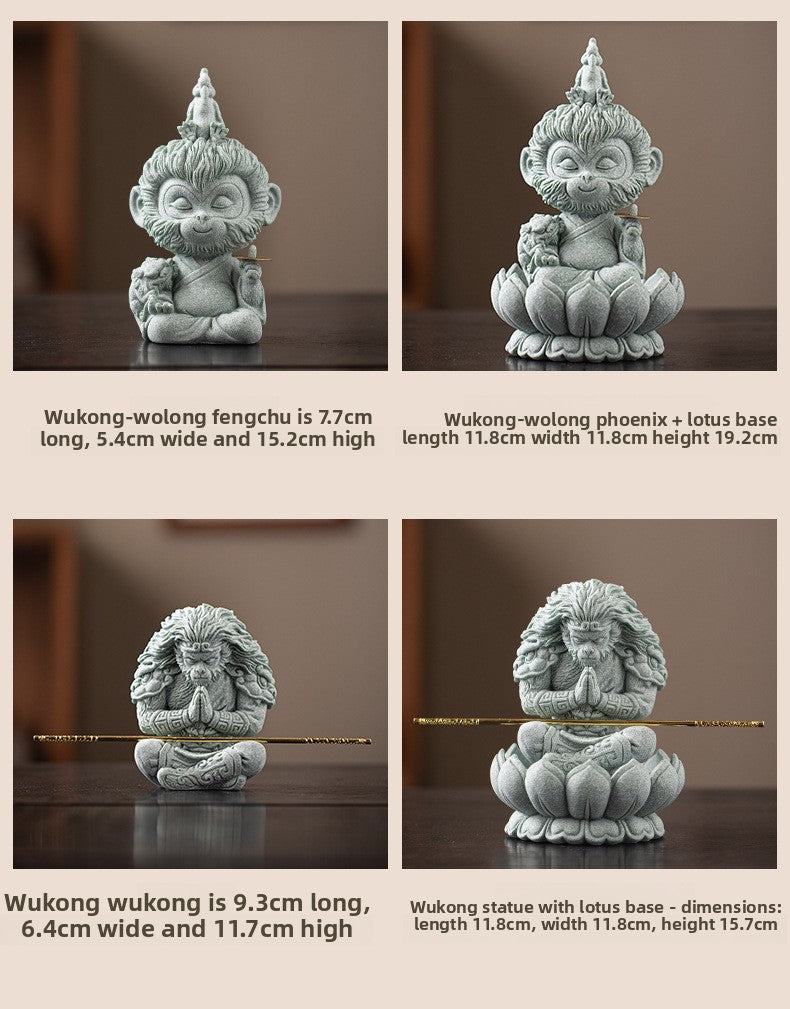 zensoullab Zen Style Chinese Qingsha Cultural Creative Great Sage Wukong Desktop Ornament Creative Home Living Room Fish Tank Landscaping Decoration Display