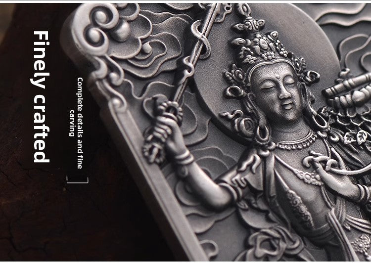 zensoullab Manjushri Bodhisattva Pendant for Men, Zodiac Rabbit, Retro Solid Necklace Amulet