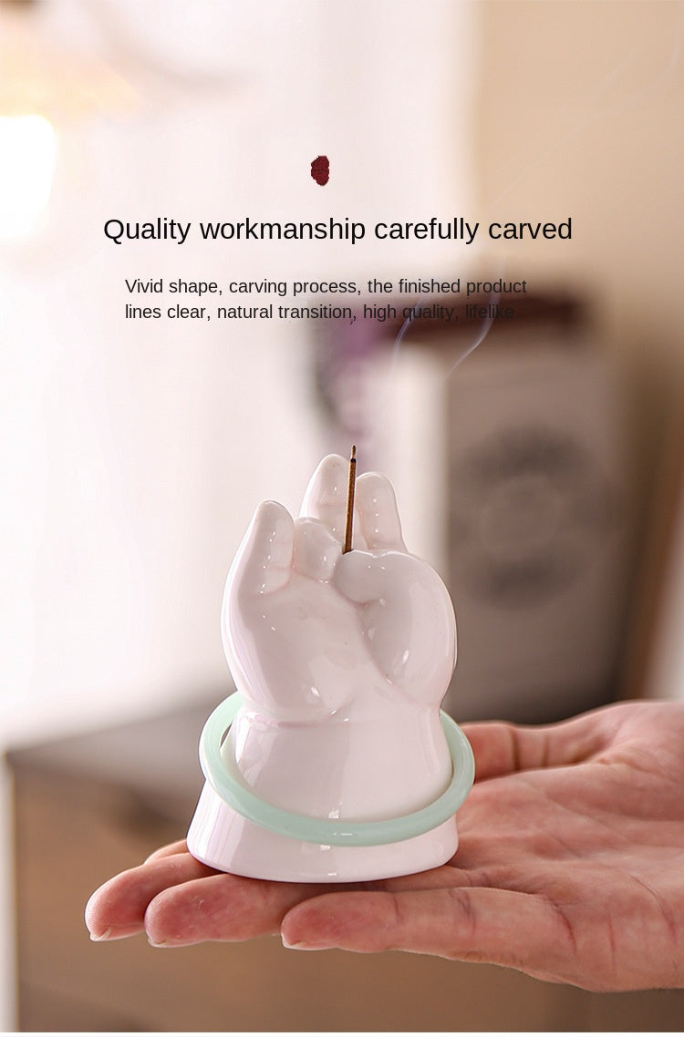 Zensoullab Creative Ceramic Buddha Hand Incense Burner Decoration Tea Ornaments Home Indoor Small Incense Burner Joss-Stick Incense Stick Holder Incense Holder Agarwood Road