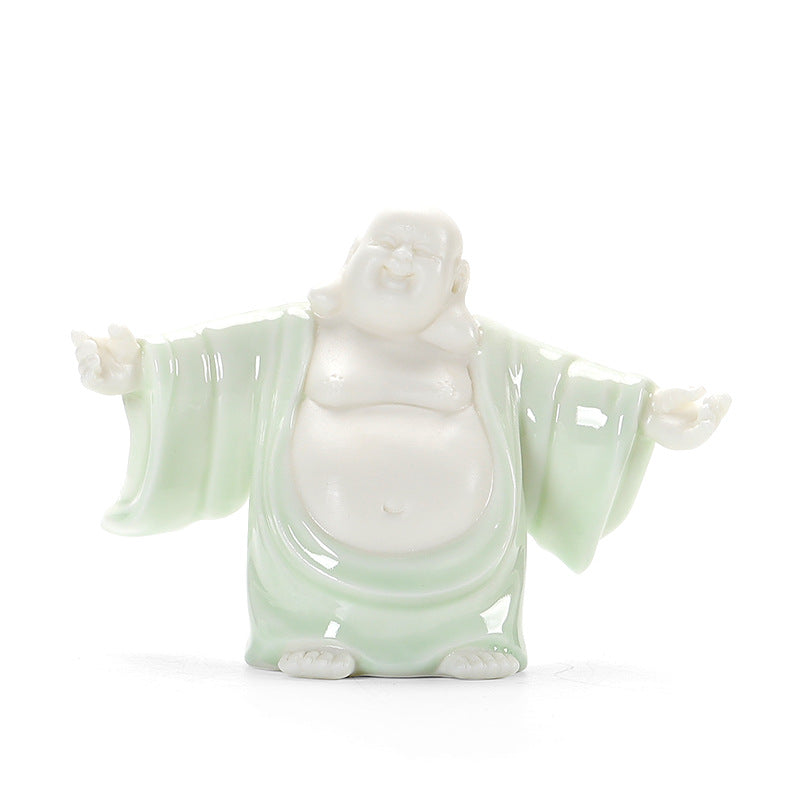 zensoullab Ceramic Fortune Maitreya Buddha Statue Big Belly Laughing Buddha Zen Home Living Room Entrance Hall Display Shelf Car Decoration Ornament