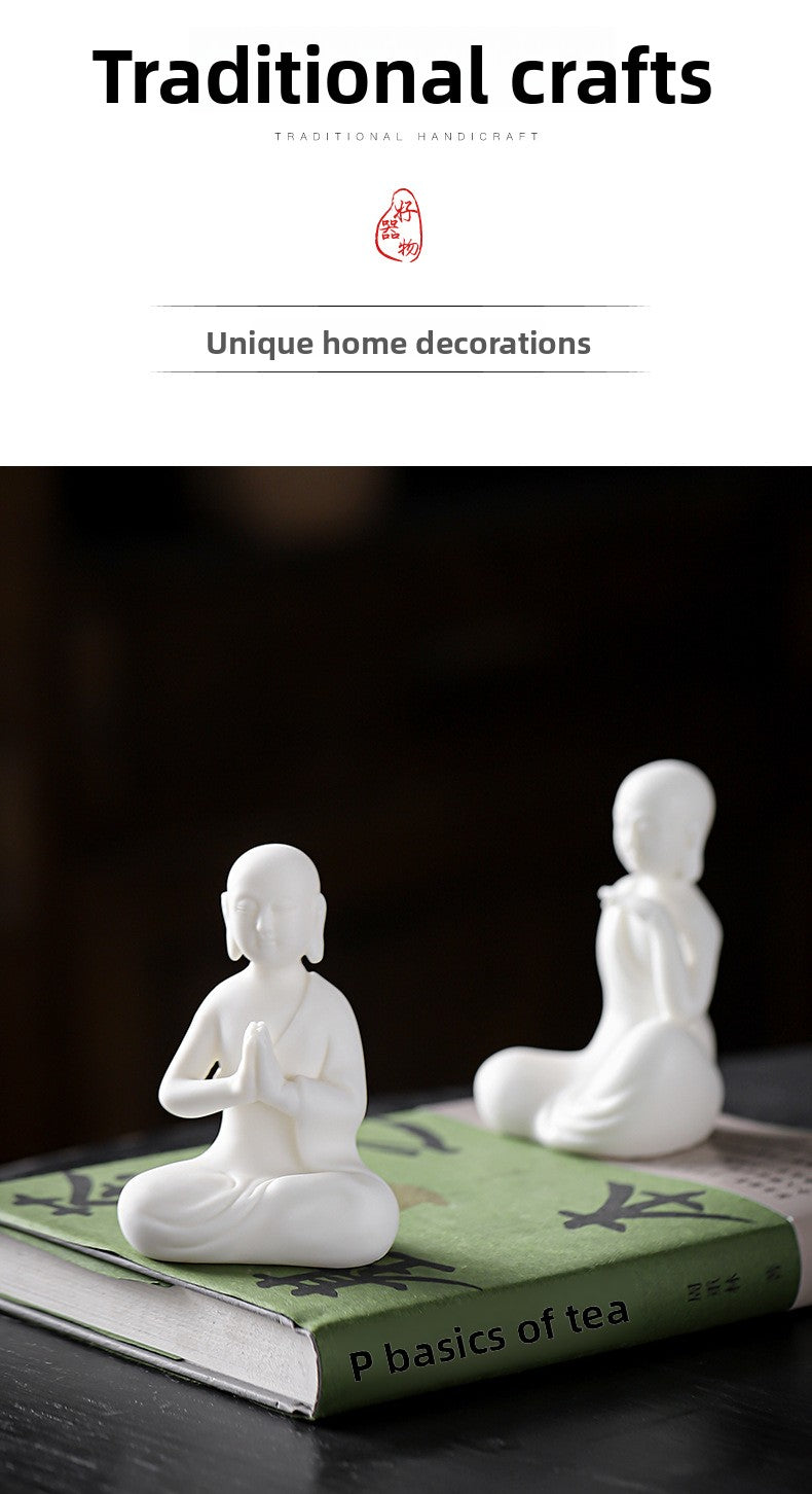 zensoullab Premium Ceramic Little Monk Tea Pet Tea Ceremony Accessories White Porcelain Little Novice Tea Table Tea Room Decoration Zen Decoration Ornament