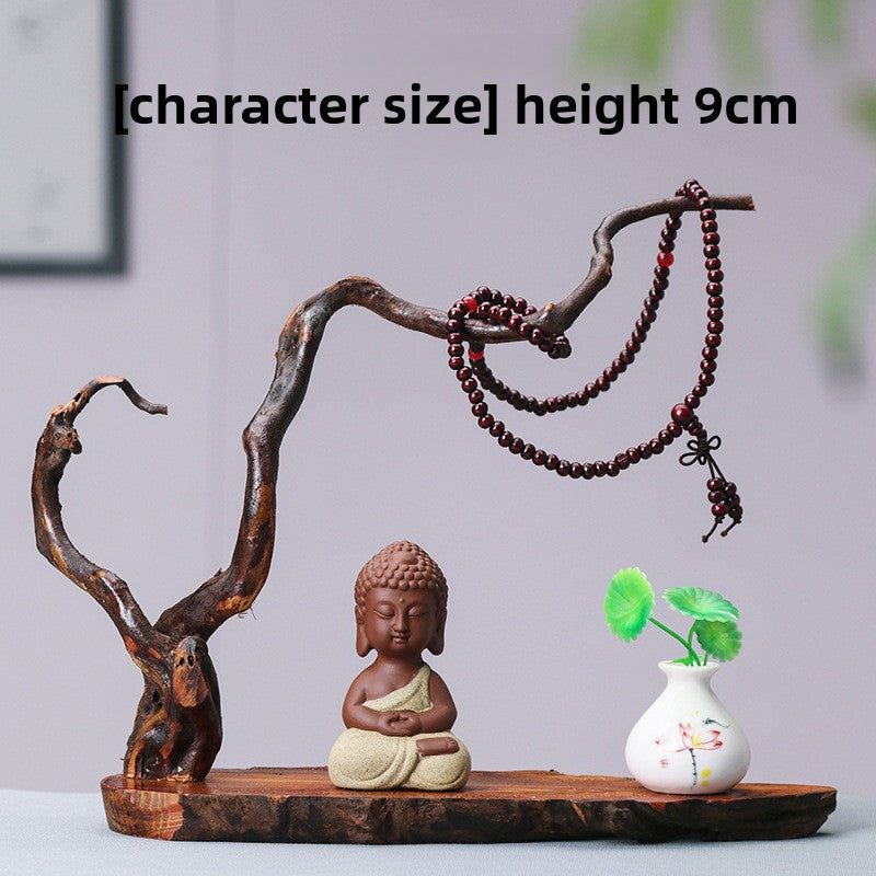 zensoullab Zen New Chinese Style Root Carving Set Ornament Purple Clay Little Monk Living Room TV Cabinet Tea Table Entrance Creative Decoration