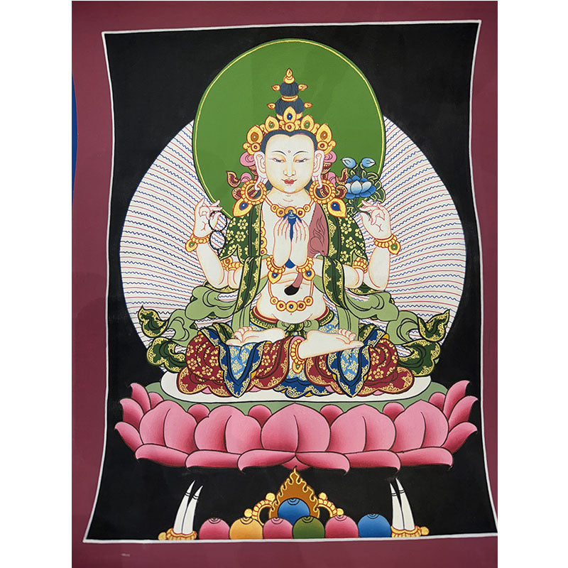 zensoullab Nepal Hand-painted Yellow God of Wealth Green Tara Manjushri Four-armed Guanyin Medicine Buddha Buddha Statue Thangka Table Decoration Hanging Painting
