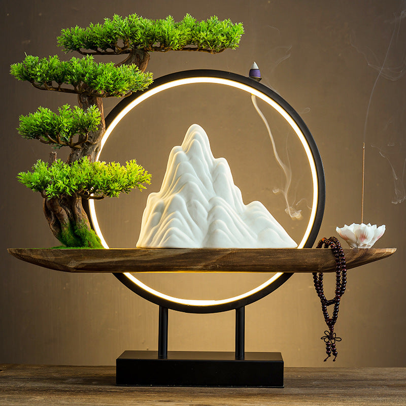 zensoullabled Lamp Circle Base Zen Backflow Incense Burner Chinese Style Home Entrance Decoration Office Tea Room Aromatherapy Burner Household