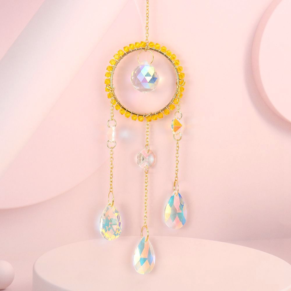 zensoullab Handmade Silk-wrapped Moon Star Crystal Sun Catcher Curtain Hanging Ornament Garden Decoration