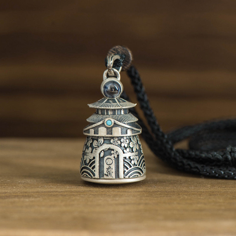 zensoullab Thai Silver Vintage Openable Buddha Pagoda Necklace with Heart Sutra Pendant Hollow Design for Men and Women