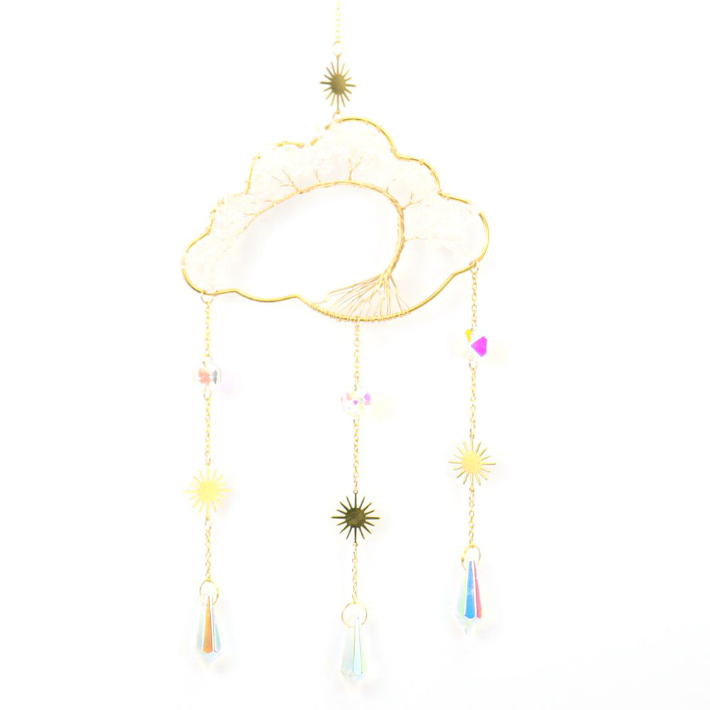 zensoullab Handmade Wire Wrapped Natural Crystal Crushed Stone Clouds Clouds Life Tree Sun Catcher Hanging Ornament Wind Chime Decoration T27
