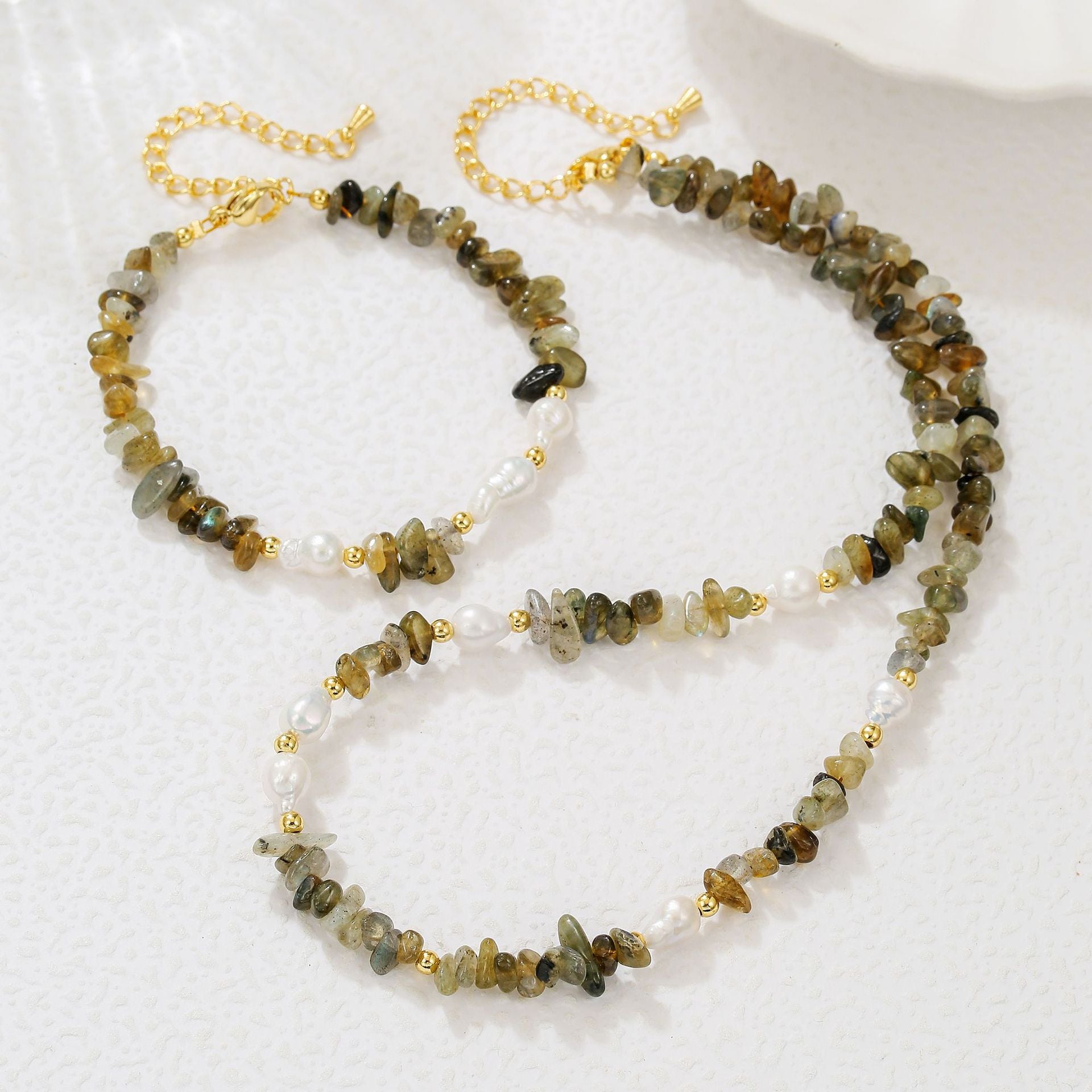 Zensoullab2025 Autumn and Winter Freshwater Pearl Necklace Bracelet Maillard Moonstone Pearl Sweater Chain High-Grade Light Luxury