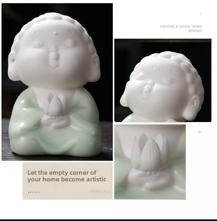 zensoullab Ceramic Chinese Creative Small Buddha Statue Ornament Home Living Room Display Shelf Car-mounted Peaceful Zen Desktop Decoration