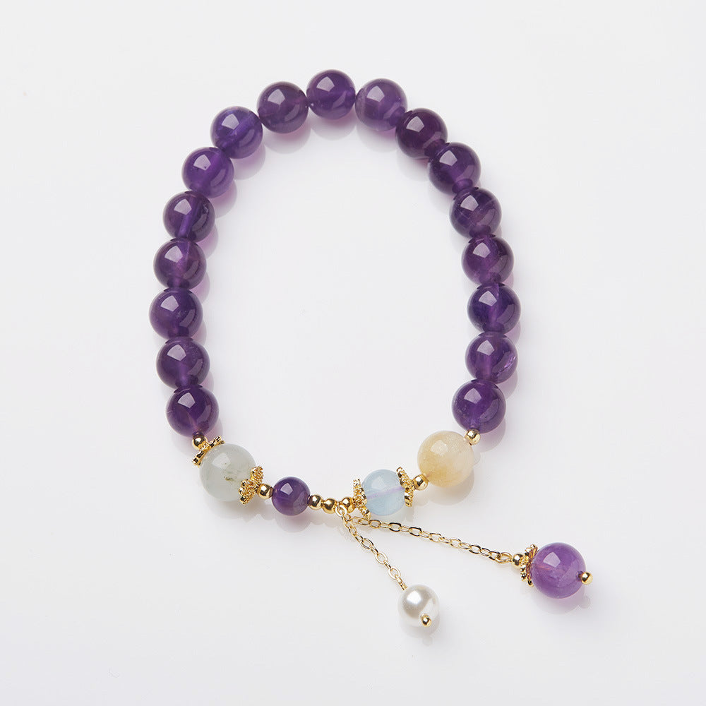zensoullab Niche Design Natural 8MM Amethyst Bracelet for Women with Pearl Tassel Women's Bracelet Jewelry