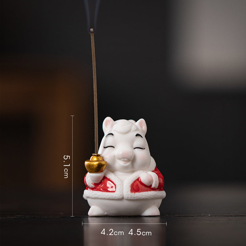 zensoullab Creative Ceramic Little Fortune Horse Incense Burner Cute Incense Holder Incense Stand Incense Tray Year of the Horse Mascot Aromatherapy Burner Incense Ceremony Ornament