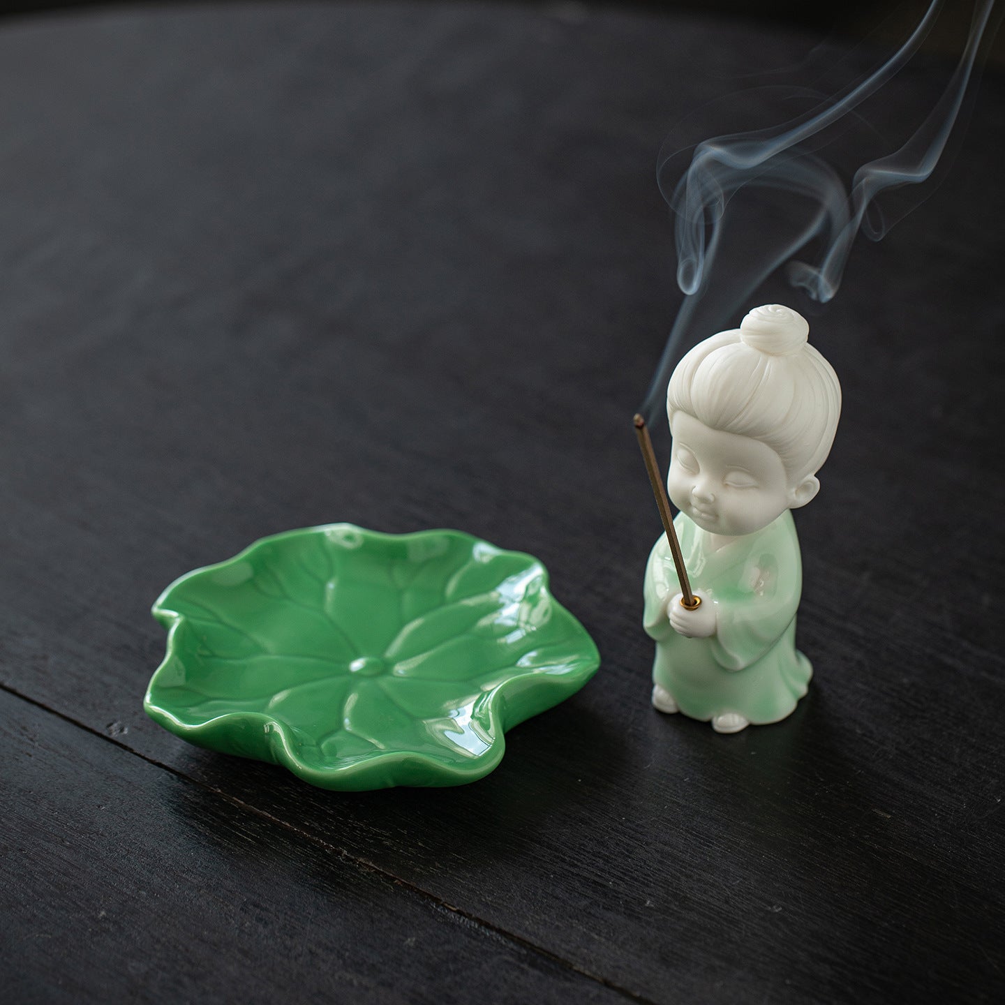 zensoullab Chinese Style Celadon Small Taoist Incense Holder Incense Stand Home Indoor Sandalwood Agarwood Incense Burner Zen Tea Room Incense Burner Incense Holder