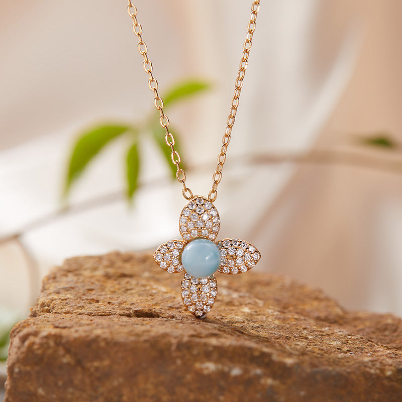 zensoullab S925 Sterling Silver Natural Gemstone Necklace Flower Pendant for Women Korean and Japanese Style Fresh Simple Sweet Collarbone Chain