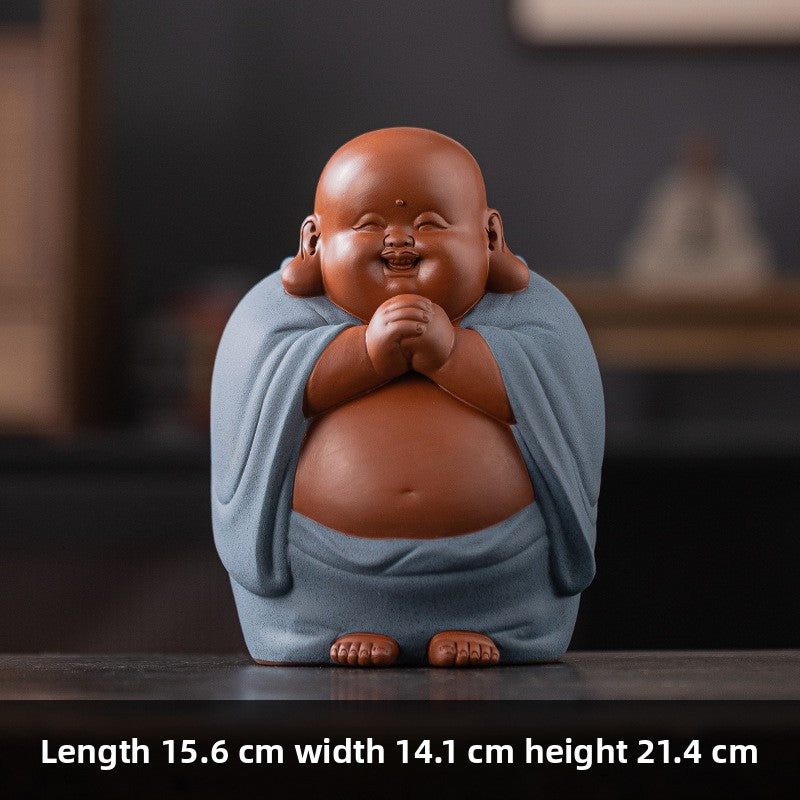 zensoullab Buddha Bodhisattva Big Belly Laughing Buddha Wealth-Attracting Ceramic Zisha Ornament Office Decoration Housewarming Gift